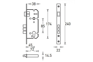 Замок врезной PALIDORE L01 45-70 PC (хром) #235370